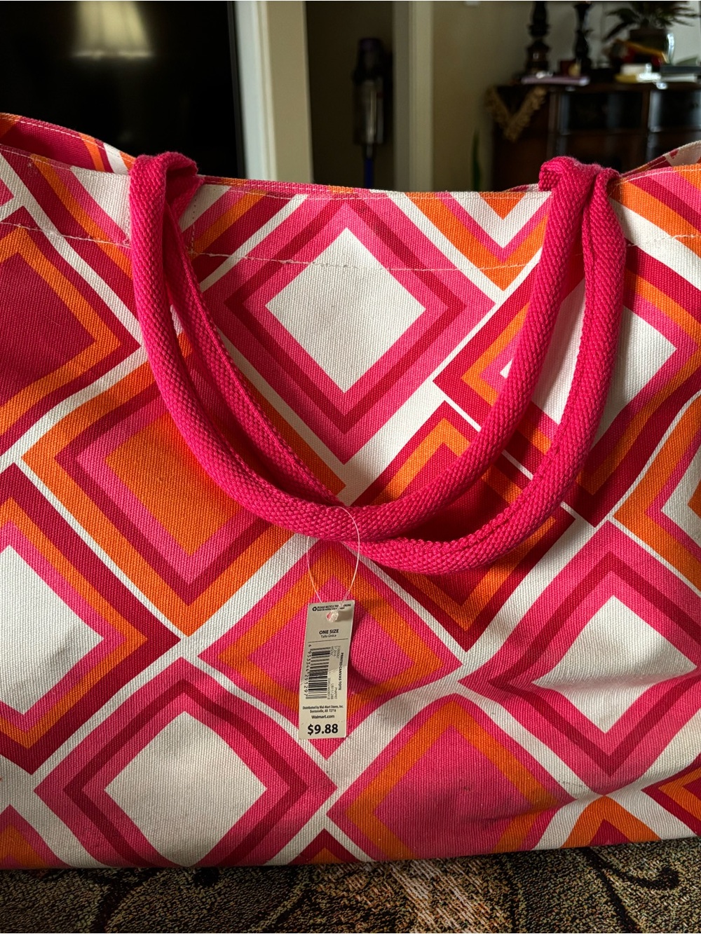 Pink and Orange Geometric Canvas Tote Bag